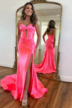 Load image into Gallery viewer, Satin Mermaid Strapless Long Prom Dress With Split