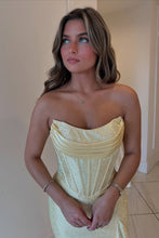 Load image into Gallery viewer, Orange Sparkly Mermaid Strapless Lace Up Long Beaded Prom Dress with Slit