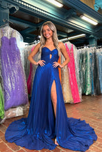 Load image into Gallery viewer, Stylish Sheath Sweetheart Long Pleated Satin Prom Dress with Slit