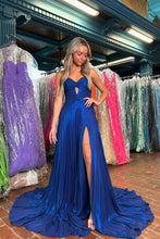 Load image into Gallery viewer, Stylish Sheath Sweetheart Long Pleated Satin Prom Dress with Slit