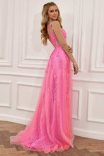 Load image into Gallery viewer, Gorgeous A Line Spaghetti Straps Navy Long Prom Dress with Appliques