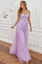 Load image into Gallery viewer, Gorgeous A Line Spaghetti Straps Navy Long Prom Dress with Appliques