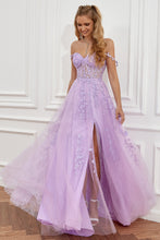 Load image into Gallery viewer, Gorgeous A Line Spaghetti Straps Navy Long Prom Dress with Appliques