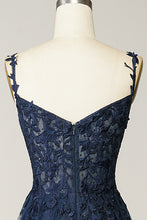 Load image into Gallery viewer, Gorgeous A Line Spaghetti Straps Navy Long Prom Dress with Appliques