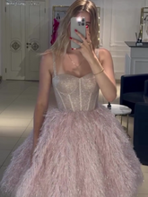 Load image into Gallery viewer, Gorgeous A Line Spaghetti Straps Blue Short Homecoming Dress with Feather