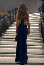 Load image into Gallery viewer, Hot Mermaid Halter Neck Dark Green Satin Long Party Dress with Open Back