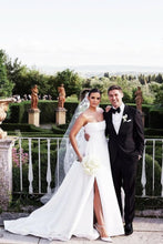 Load image into Gallery viewer, Charming A Line Strapless White Long Wedding Dresses with Split Front