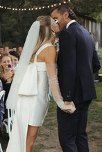 Load image into Gallery viewer, Cute A Line Square Neck White Satin Short Bridal Dress with Bowknot