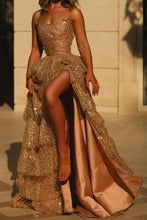 Load image into Gallery viewer, Sparkly A Line Strapless Black Corset Prom Dress with Ruffles