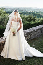 Load image into Gallery viewer, Charming A Line Strapless White Long Wedding Dresses with Split Front