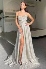 Load image into Gallery viewer, Simple A Line Spaghetti Straps Pink Long Prom Dress with Split Front