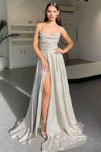 Load image into Gallery viewer, Simple A Line Spaghetti Straps Pink Long Prom Dress with Split Front
