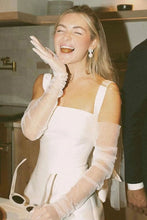 Load image into Gallery viewer, Cute A Line Square Neck White Satin Short Bridal Dress with Bowknot