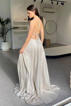 Load image into Gallery viewer, Simple A Line Spaghetti Straps Pink Long Prom Dress with Split Front