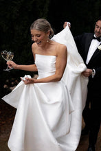 Load image into Gallery viewer, Simple A Line Strapless White Long Bridal Dress with Train
