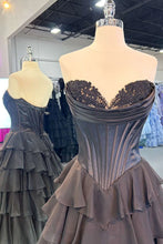 Load image into Gallery viewer, Stunning A-Line Sweetheart Satin Top Long Tiered Chiffon Prom Dress with Slit