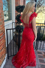 Load image into Gallery viewer, Gorgeous Mermaid Sweetheart Red Corset Prom Dress with Appliques
