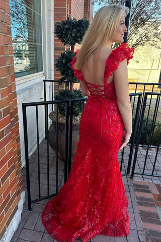 Gorgeous Mermaid Sweetheart Red Corset Prom Dress with Appliques