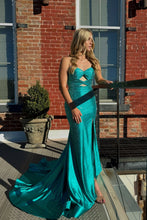 Load image into Gallery viewer, Cute Hot Pink Mermaid Strapless Long Beaded Prom Dress with Slit