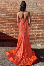 Load image into Gallery viewer, Cute Hot Pink Mermaid Strapless Long Beaded Prom Dress with Slit