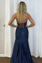 Load image into Gallery viewer, Cute Hot Pink Mermaid Strapless Long Beaded Prom Dress with Slit