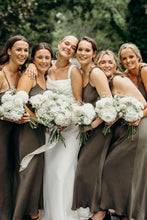 Load image into Gallery viewer, A Line Spaghetti Straps Green Tea Length Bridesmaid Dress