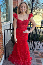 Load image into Gallery viewer, Gorgeous Mermaid Sweetheart Red Corset Prom Dress with Appliques