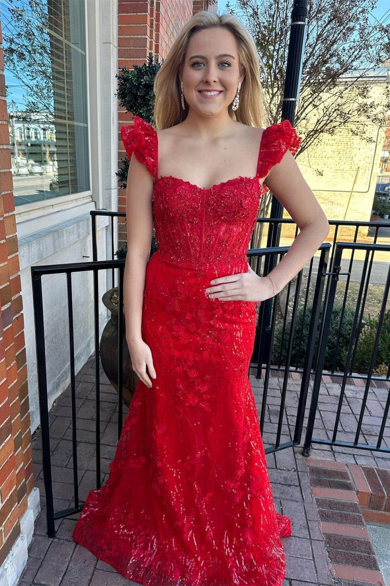 Luuvis Women Gorgeous Mermaid Sweetheart Red Corset Prom Dress with