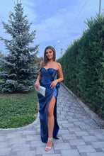 Load image into Gallery viewer, Hot Mermaid Sweetheart Navy Blue Long Prom Dress with Split Front