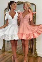 Load image into Gallery viewer, Trendy A Line V Neck Royal Blue Short Homecoming Dress with Beading Bowknot