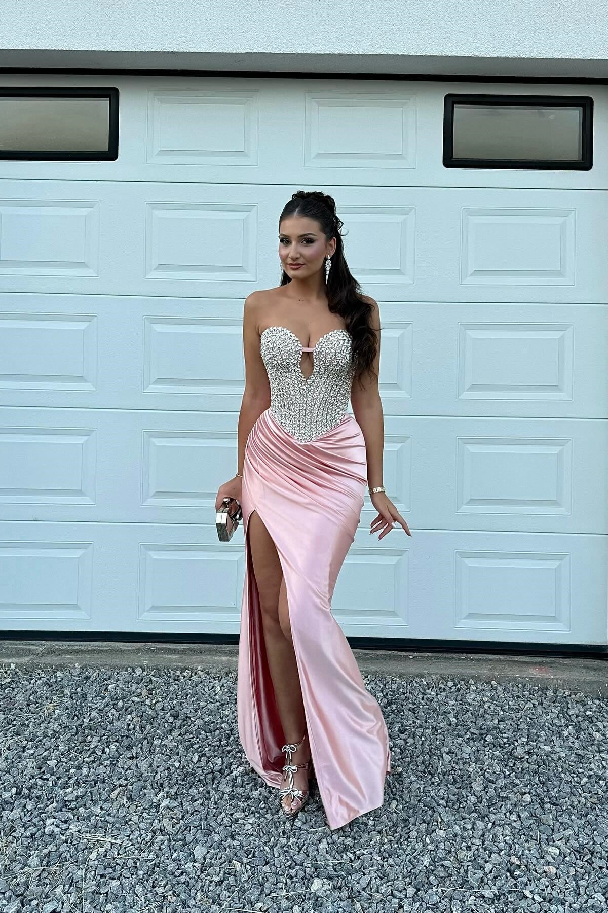 Gorgeous Mermaid Spaghetti Straps Pink Long Prom Dress with Beading