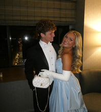 Load image into Gallery viewer, Trendy A Line Strapless Light Blue Long Prom Dress with Bowknot