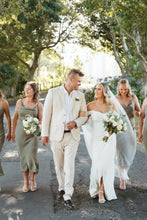 Load image into Gallery viewer, A Line Spaghetti Straps Green Tea Length Bridesmaid Dress