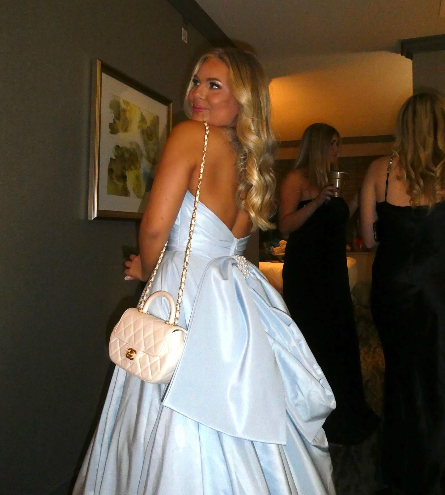 Trendy A Line Strapless Light Blue Long Prom Dress with Bowknot