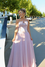 Load image into Gallery viewer, A Line Strapless Pink Corset Long Prom Dress with Bowknot