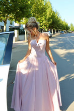 Load image into Gallery viewer, A Line Strapless Pink Corset Long Prom Dress with Bowknot