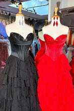 Load image into Gallery viewer, Stunning A-Line Sweetheart Satin Top Long Tiered Chiffon Prom Dress with Slit