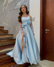 Load image into Gallery viewer, Charming A Line Sweetheart Light Blue Long Prom Dress with Split Front