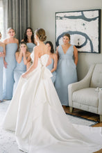 Load image into Gallery viewer, Elegant A Line Strapless White Satin Long Bridal Dress with Bowknot