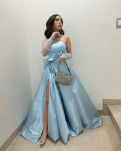 Load image into Gallery viewer, Charming A Line Sweetheart Light Blue Long Prom Dress with Split Front