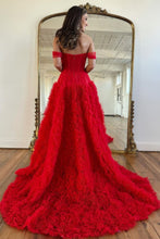 Load image into Gallery viewer, Stunning Princess A-Line Off The Shoulder Long Ruffle Tulle Prom Dress With Split