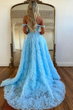 Load image into Gallery viewer, Stunning Princess A-Line Off The Shoulder Long Ruffle Tulle Prom Dress With Split