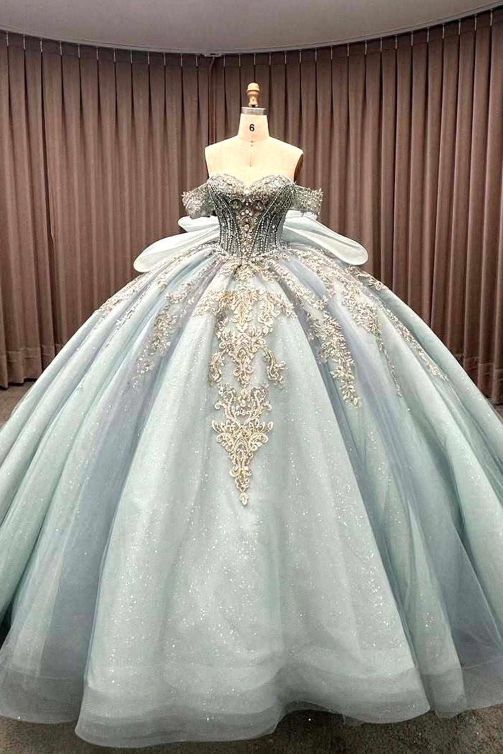 Luxurious A Line Off the Shoulder Light Blue Quinceanera Dress with Beading Bowknot