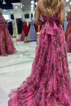 Load image into Gallery viewer, Charming A Line Sweetheart Pink Floral Printed Long Prom Dress
