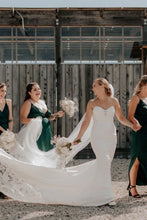 Load image into Gallery viewer, A Line Spaghetti Straps Green Long Bridesmaid Dress with Split Front