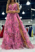 Load image into Gallery viewer, Charming A Line Sweetheart Pink Floral Printed Long Prom Dress