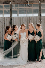 Load image into Gallery viewer, A Line Spaghetti Straps Green Long Bridesmaid Dress with Split Front
