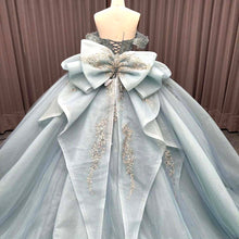Load image into Gallery viewer, Luxurious A Line Off the Shoulder Light Blue Quinceanera Dress with Beading Bowknot