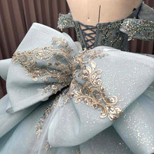 Load image into Gallery viewer, Luxurious A Line Off the Shoulder Light Blue Quinceanera Dress with Beading Bowknot