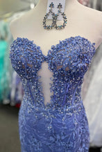 Load image into Gallery viewer, Glitter Blue Mermaid Sweetheart Long Prom Dress with Appliques